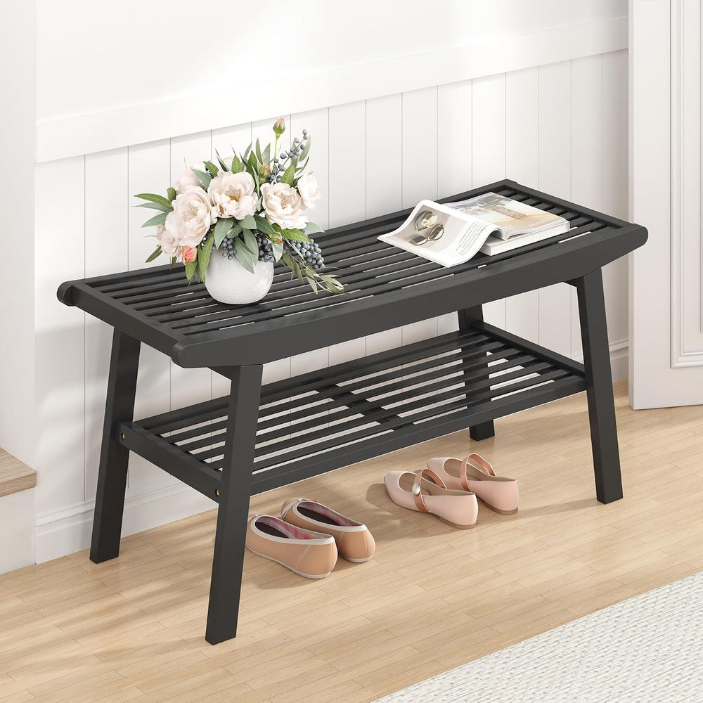 Bamboo Dining Bench Indoor Long Bench Sturdy & Comfortable Indoor Storage...