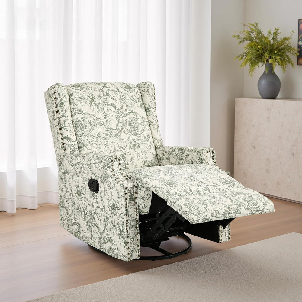 Swivel Glider Floral Recliner Chair, High Back Swivel Rocker Fabric Wingback ...