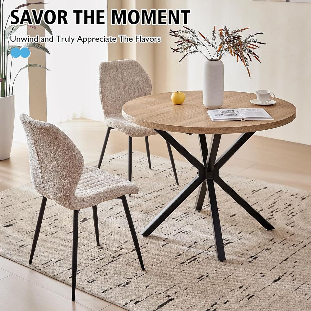 39" Round Dining Table Set for 4, Mid Century Kitchen Table with 4 Boucl...