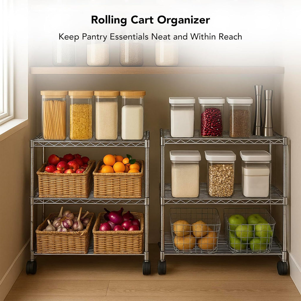 3 Tier Wire Shelving Unit Storage Rack, Metal Heavy Duty Utility Organizers, Organization Units for Metal Shelves, Pantry, Garage, Laundry Racks Durable Shelf Stand, 14"W x 24"L x 30"H, Chrome