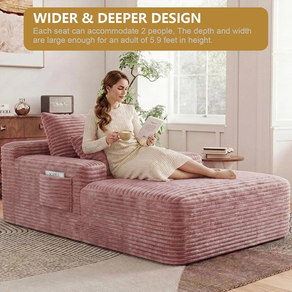65" Oversized Boneless Chaise Lounge Chair Indoor with 3 Pillows, Pink