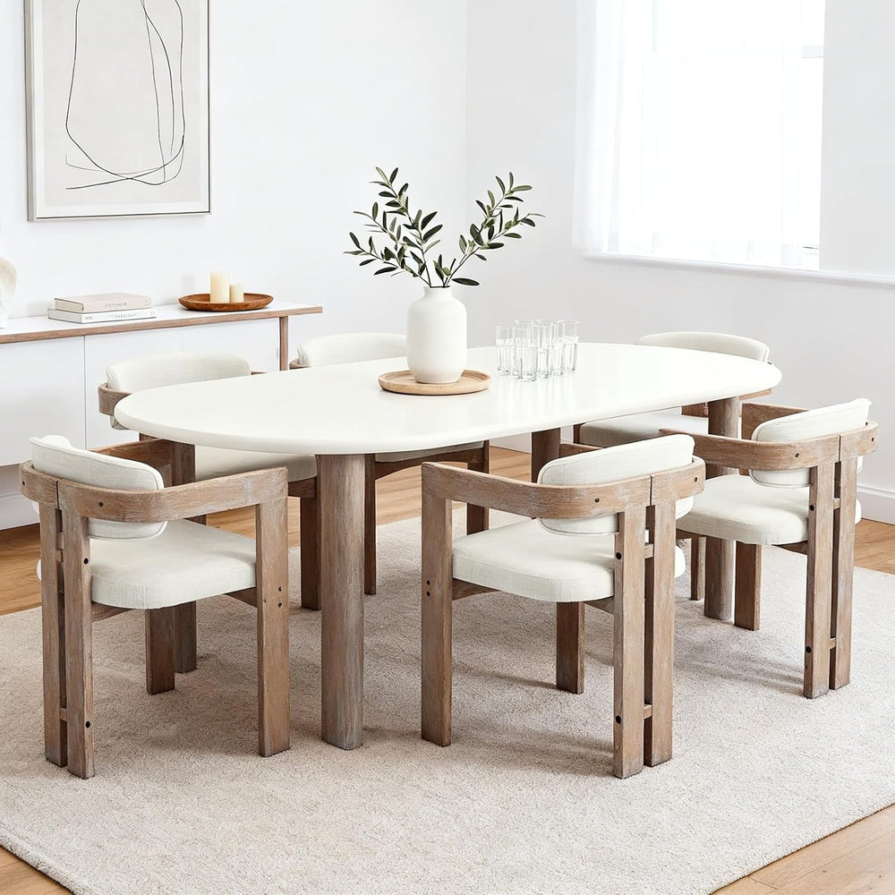 chairus Modern Barrel Dining Chairs Set of 4, Linen Upholstered Dining Room C...
