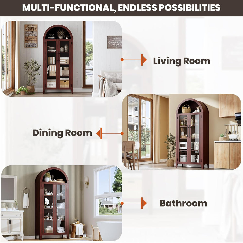 IDEALHOUSE Arched Kitchen Pantry Storage Cabinet - Farmhouse 5-Tier Display S...