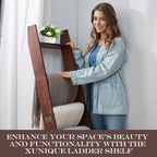 XUNIQUE 5-Tier Blanket Ladder for The Living Room, 4.8 FT Anti-Slip Decorative Ladder Shelf Leaning Quilt Rack, Lightweight, Easy Assemble, Wooden Blanket Rack (Brown)