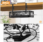 Under Desk Cable Management Tray, 15.7'' No Drill Steel Desk Cable Organizers, Wire Management Tray Cable Management Rack (2 Packs-Black)