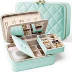 Velvet Travel Jewelry Box with Large Mirror, Double-Layer Jewelry Organizer Case for Women and Girls, Portable Storage Case with 6 Anti-Tarnish Bags Gift Ready for Her (Mint Green)