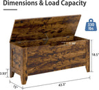 VECELO 43.3" Storage Bench, Entryway Shoe Ottoman, Farmhouse Style Bench with Handwoven Cushion and Metal Safety Hinges, for Bedroom, Living Room, Entryway, Brown
