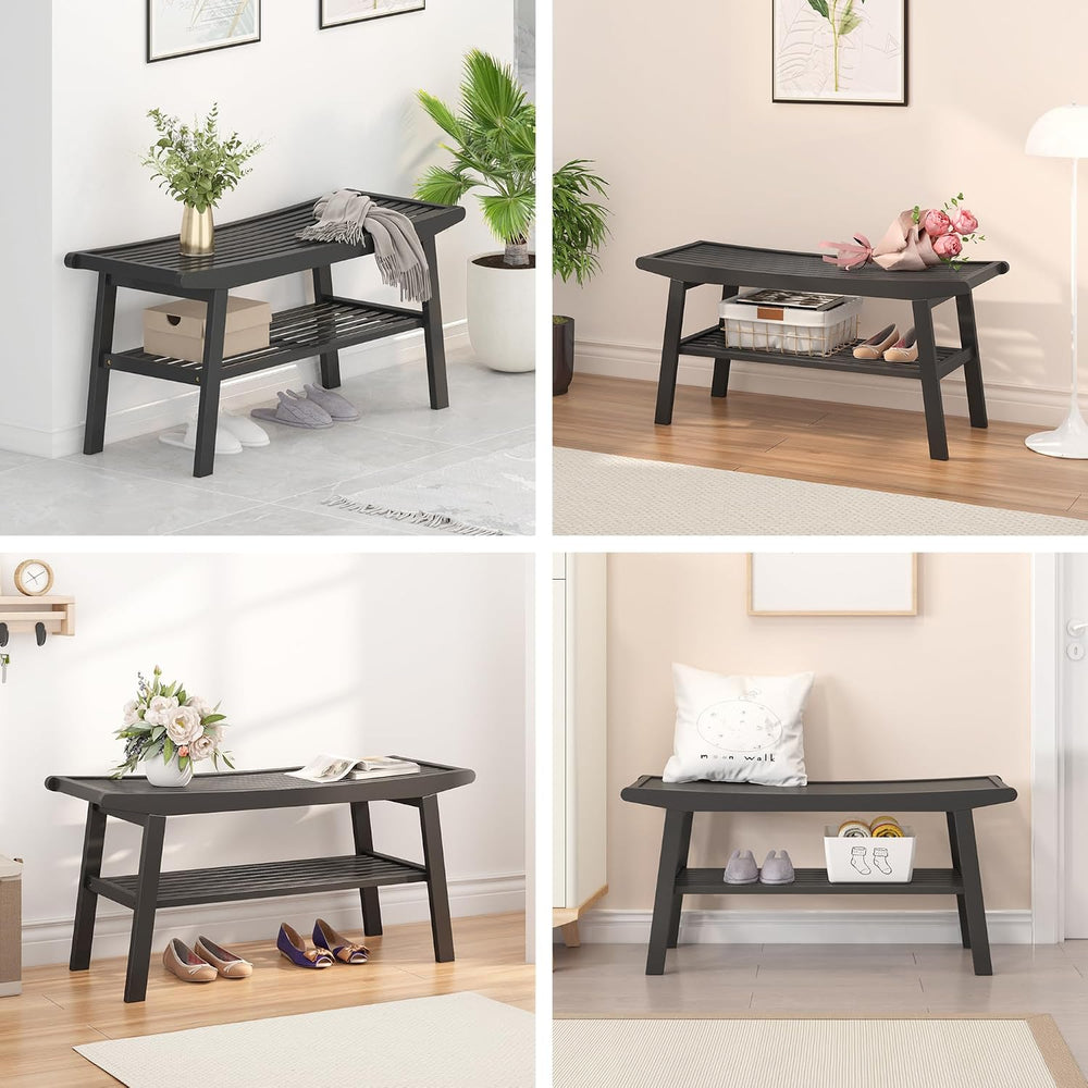 Bamboo Dining Bench Indoor Long Bench Sturdy & Comfortable Indoor Storage...