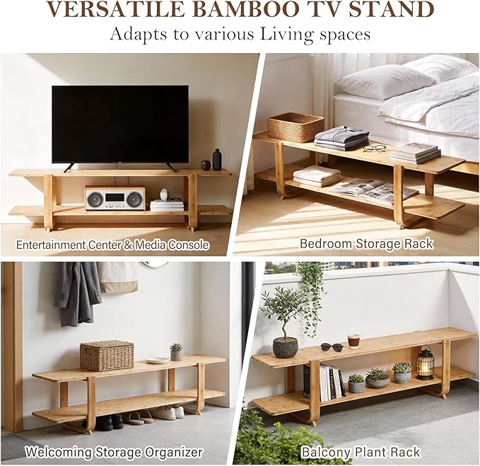 Tiita Bamboo TV Stand for 55 Inch TV, Entertainment Center with 2 Open Shelf,...