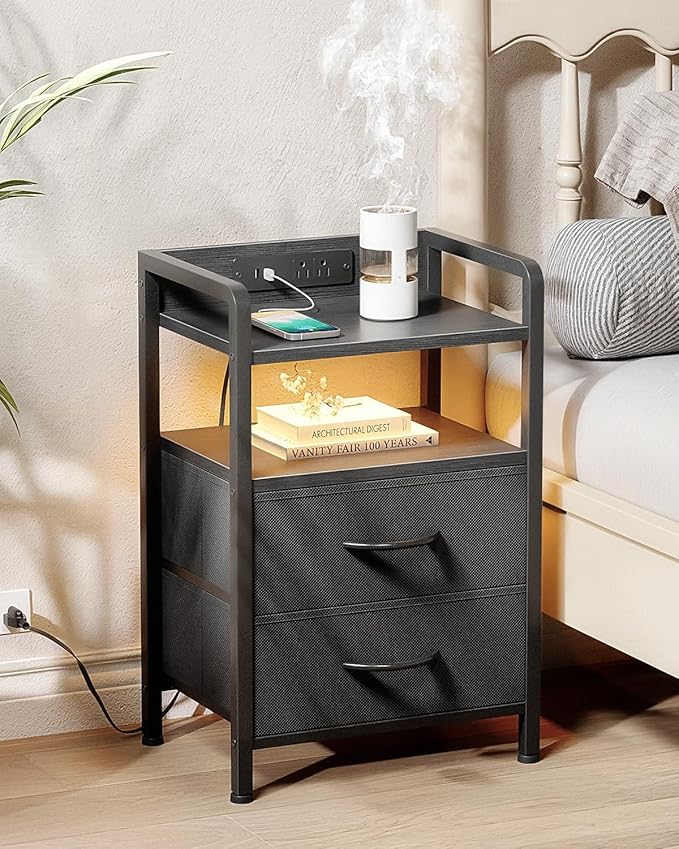 Night Stand Bedside Charger Bedroom - Nightstand with Charging Station & ...