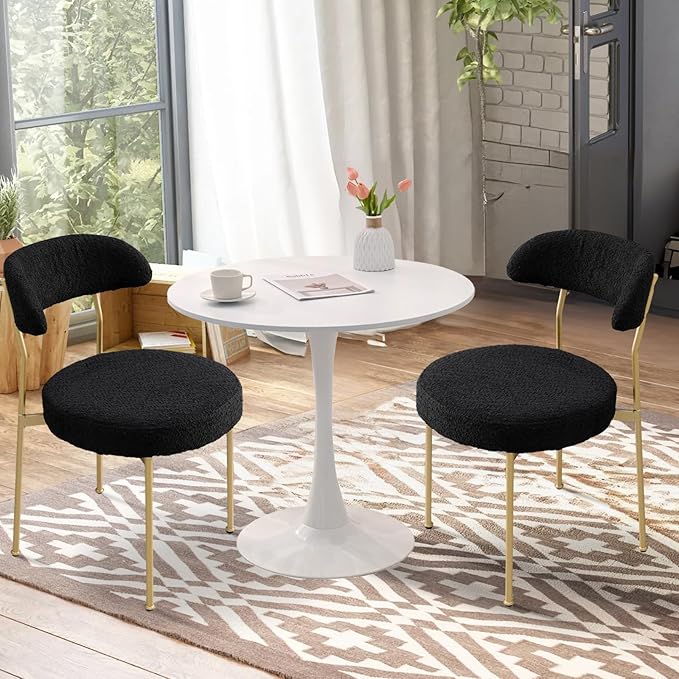 SoarFlash Kitchen Table and Chairs for 2, 31.5" Dining Table Set for 2 with Boucle Upholstered Chairs, 3 Piece Round Kitchen Table Set, Dining Room Table Set for Small Space, Apartment, Black/White