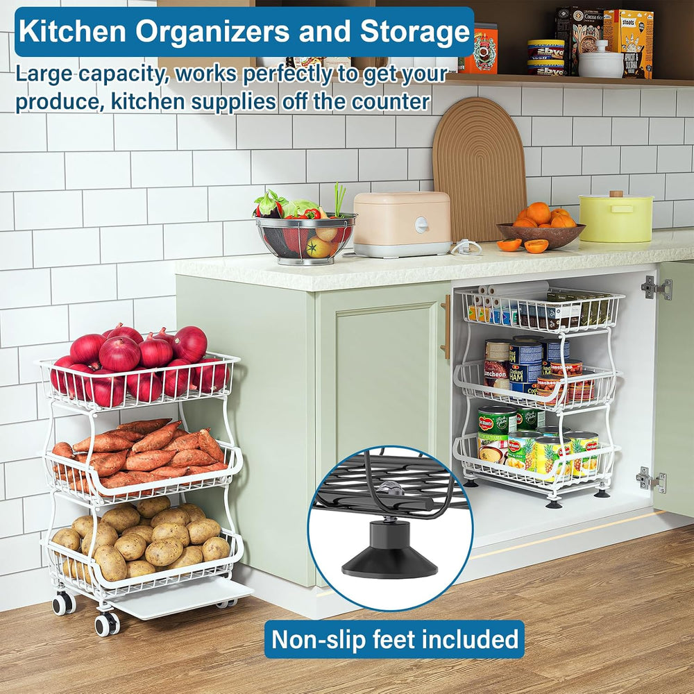 OKZEST 3-Tier Rolling Pantry Floor Organizers and Storage Cart with Wheels | ...