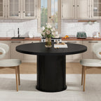 IDEALHOUSE 47" Round Dining Table for 4-6, Modern Farmhouse Kitchen Table | Wooden Accent Furniture with 2-Layer Storage Shelf & Drawer, Circle Dining Tables with Fluted Pedestal Base, Black