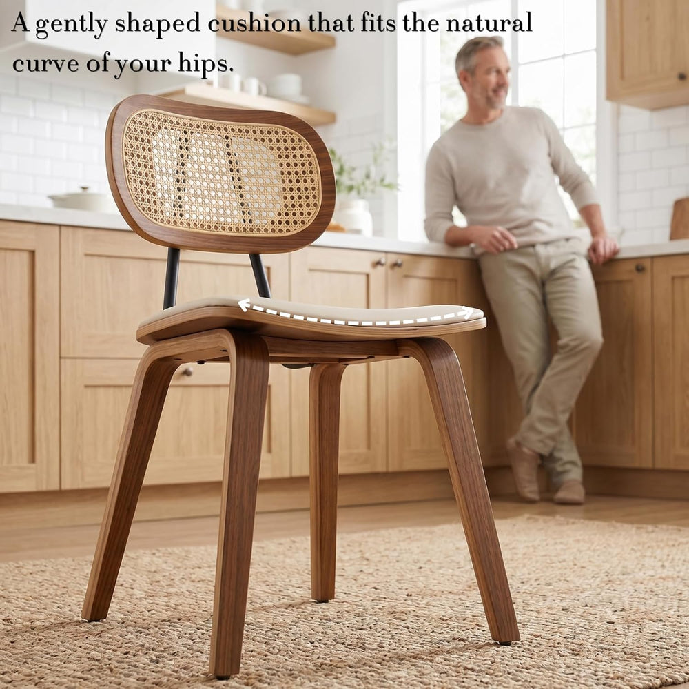 CIMOTA Mid Century Modern Dining Chairs Set of 4, Rattan Back Kitchen Chairs ...