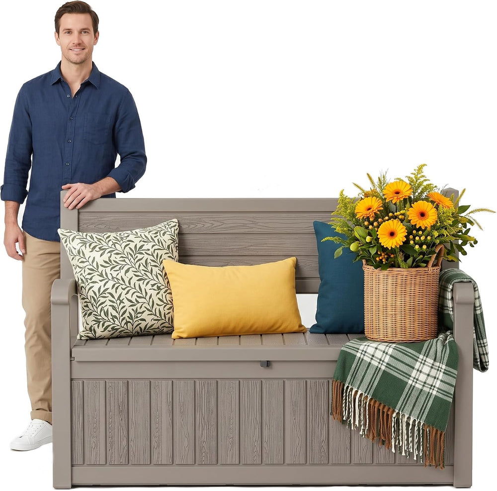 Outdoor Bench with Storage, Waterproof Garden Storage Bench, 100 Gallon Locka...