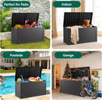 100 Gallon Outdoor Storage Box, Weatherproof Deck Box for Patio Cushions, Throw Pillows, Garden Tools, Lockable Resin Large Outdoor Storage Bench for Yard, Porch, or Balcony