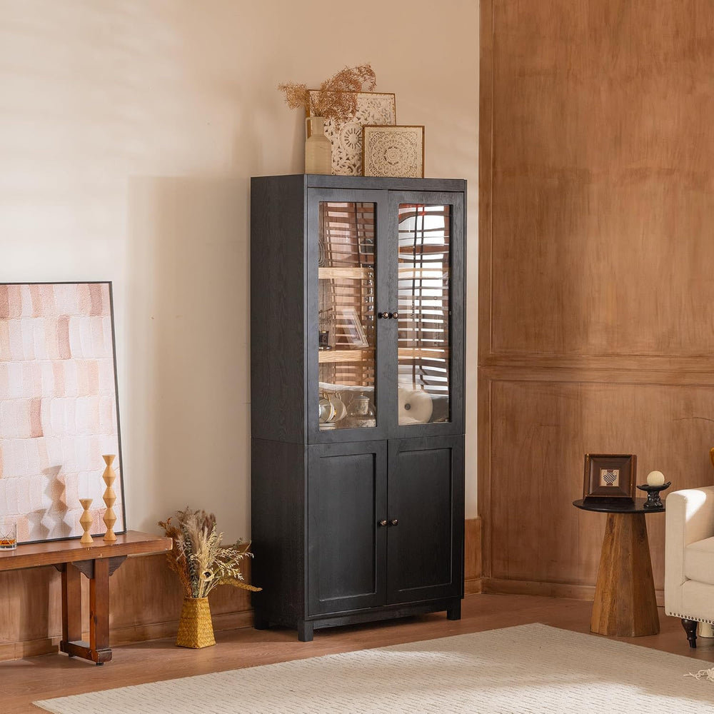 LUMISOL 74.5" Tall Kitchen Pantry Cabinet with Glass Doors & Adjusta...