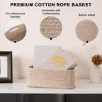 4 Pack Small Storage Shelf Baskets for Organizing, Mini Woven Rope Storage Bins for Towels, Cute Decorative Closet Organizer，Baby Nursery, Gift Empty Baskets -11.81''Lx7.87''Wx4.72''H'-Brown