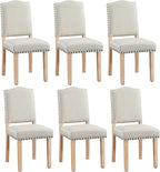 Yaheetech Upholstered Dining Chairs Set of 6 Classic Fabric Kitchen Chairs with Nailhead Trim and Wooden Legs for Dining Room/Living Room/Restaurant/Apartment, Beige