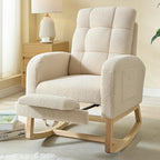 NIOIIKIT Modern Nursery Rocking Chair, Teddy Upholstered Rocking Chair with Footrest, Comfortable Rocker Recliner with Side Pocket, Rocker Glider for Living Room, Bedroom, Nursing Room (Beige)