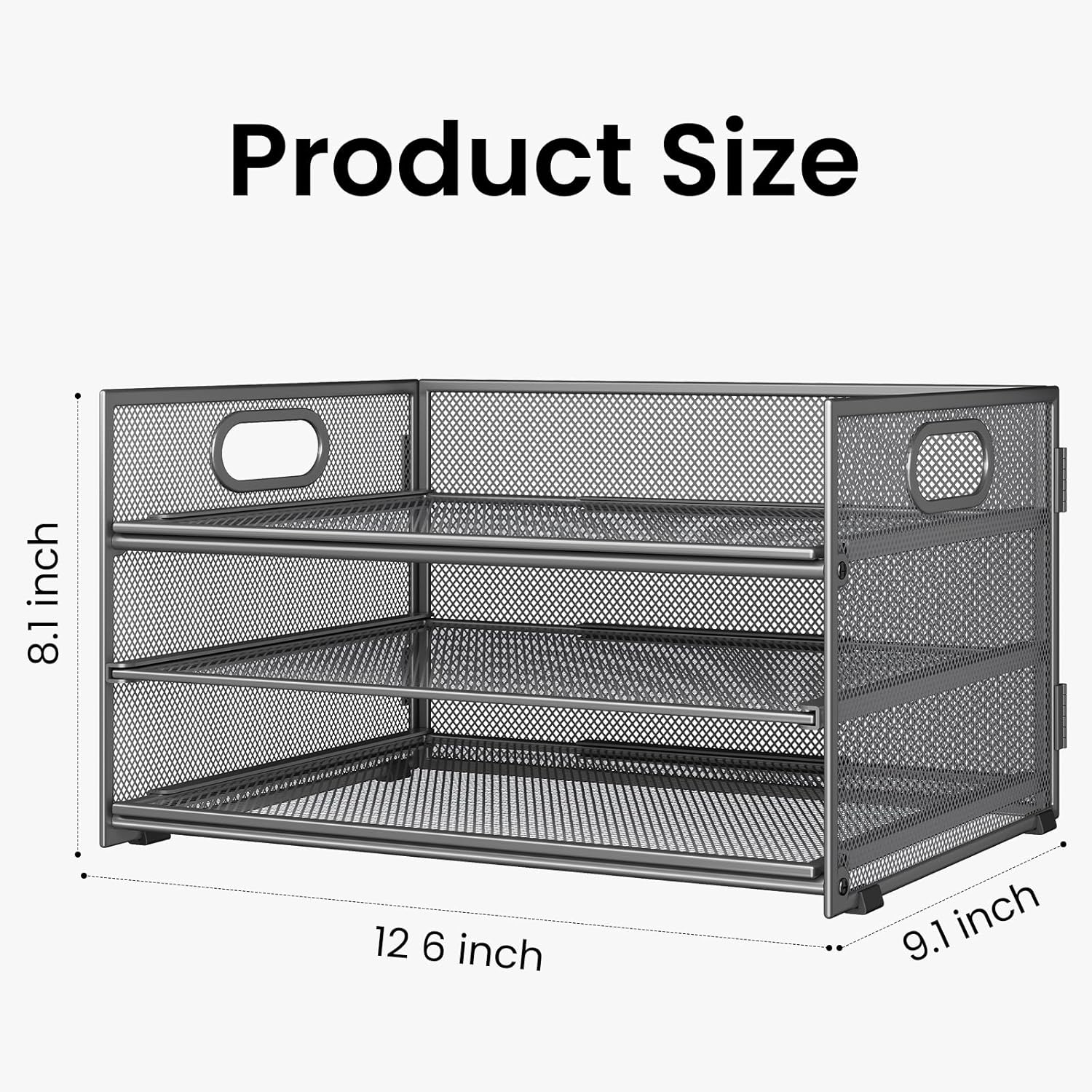 Subekyu 3 Tier Paper Letter Tray Organizer for Desk, Gray Metal Mesh Desk File Folder Sorter Organizer with Handle and Sliding Tray for Home, Office, School Supplies Organization Storage