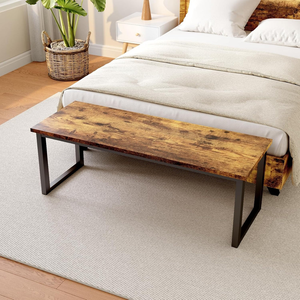 HIPIHOM 43.3" Industrial Bench Set of 2 Antique Wood & Metal | Rusti...