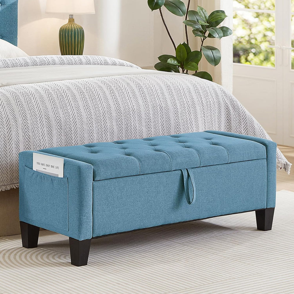 Modern Storage Ottoman Bench, Linen Upholstered End of Bed Bench with Tufted ...
