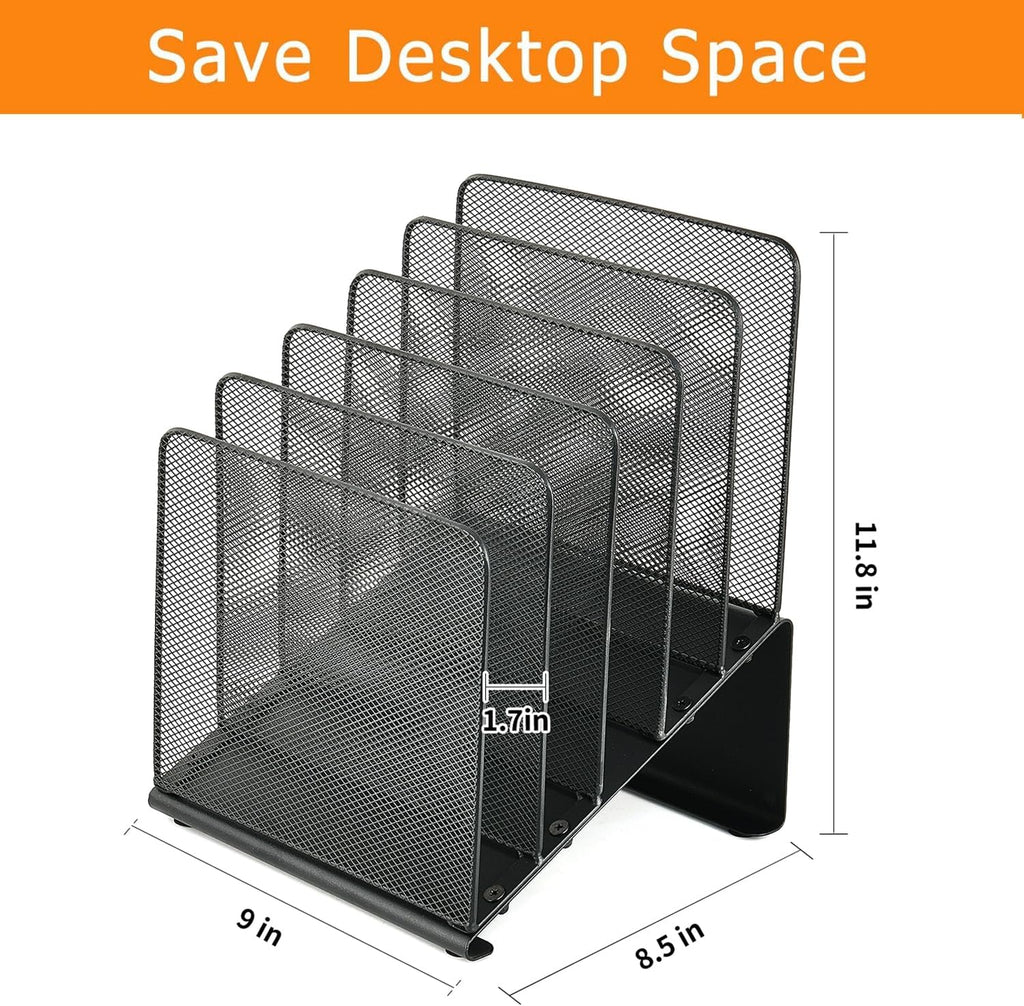 File Organizer for Desk, File Folder Organizer with 5-Section Vertical Rack, Suitable for Home Office Document Organization and Storage(Black)