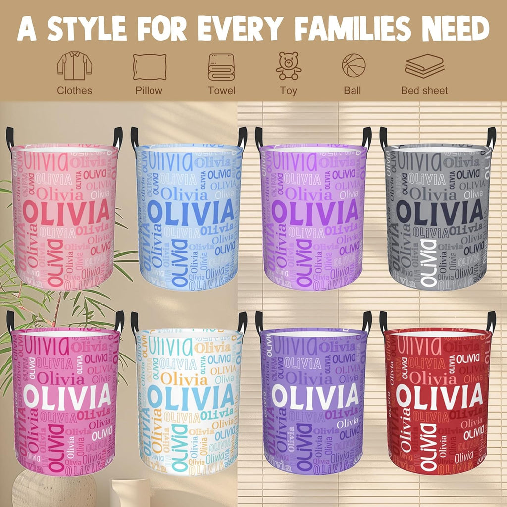 Custom Name Laundry Hamper, Personalized Laundry Basket with Name for Boys Girls Men Women Kids, Customized Name Dirty Clothes Basket Gifts for Clothes Toy Bedroom Bathroom Laundry Room Dorm