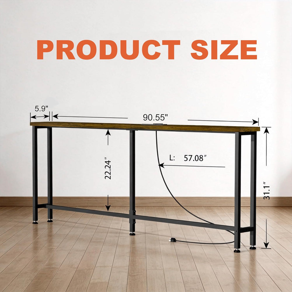 90" Narrow Sofa Table with Outlets (2 AC Outlets & 2 USB Ports), Beh...