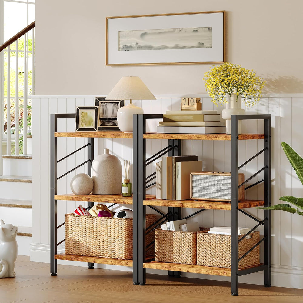 DurayLoly 2 Pieces 3 Tier Bookshelf for Narrow Space, Rustic Brown