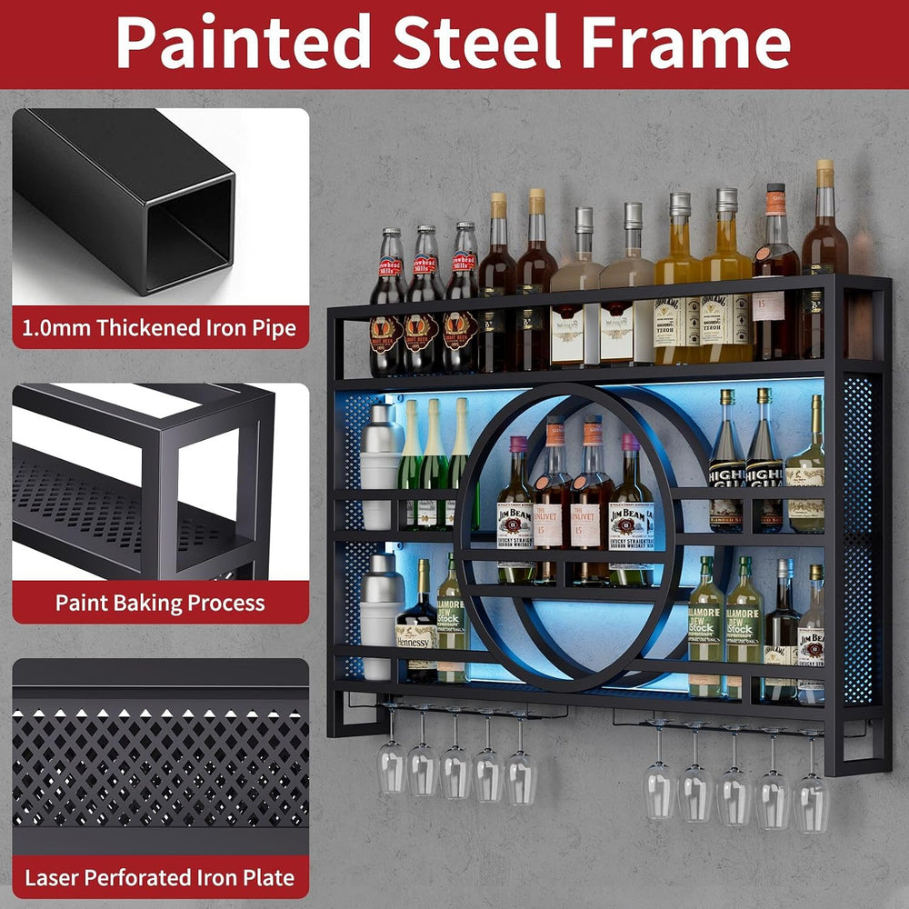 Boshen Fully Assembled 3-Tiers 47in Wine Rack Wall Mounted with LED Light | F...
