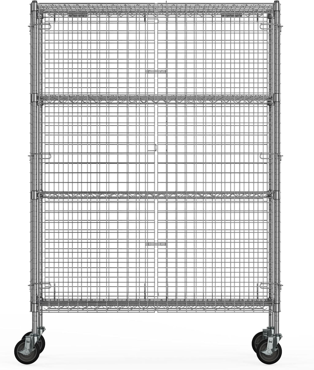 24" W x 48" L x 69" H Heavy Duty Utility Commercial Grade Metal Storage NSF Unit | Chrome Mobile Security Wire Cage Kit