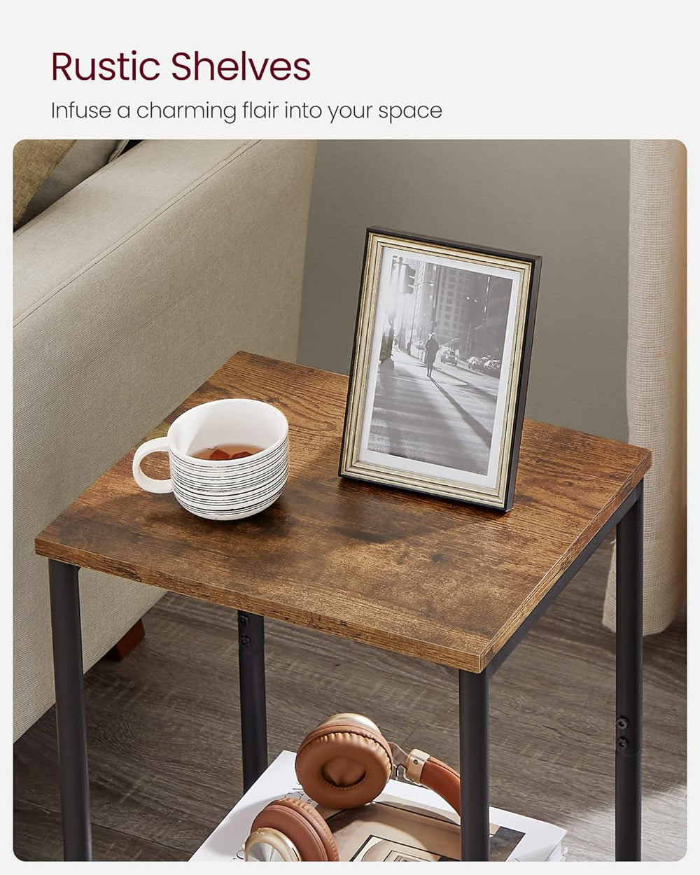 VASAGLE Side Tables Set of 2, Small End Table, Nightstand for Living Room, Be...