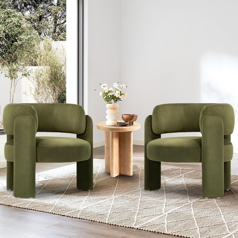 COLAMY Modern Velvet Accent Chair Set of 2, Upholstered Barrel Chairs, Comfy ...