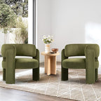COLAMY Modern Velvet Accent Chair, Upholstered Barrel Chair, Comfy Side Arm Chair with 3 Legs for Living Room, Bedroom, Reading, Green