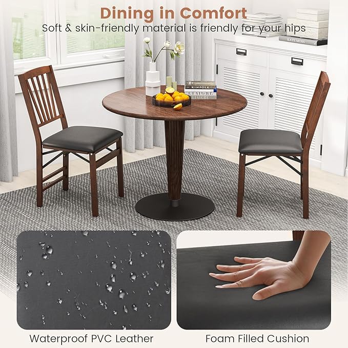 Giantex Folding Dining Chairs Set of 2, Foldable Wood Kitchen Chairs with Pad...