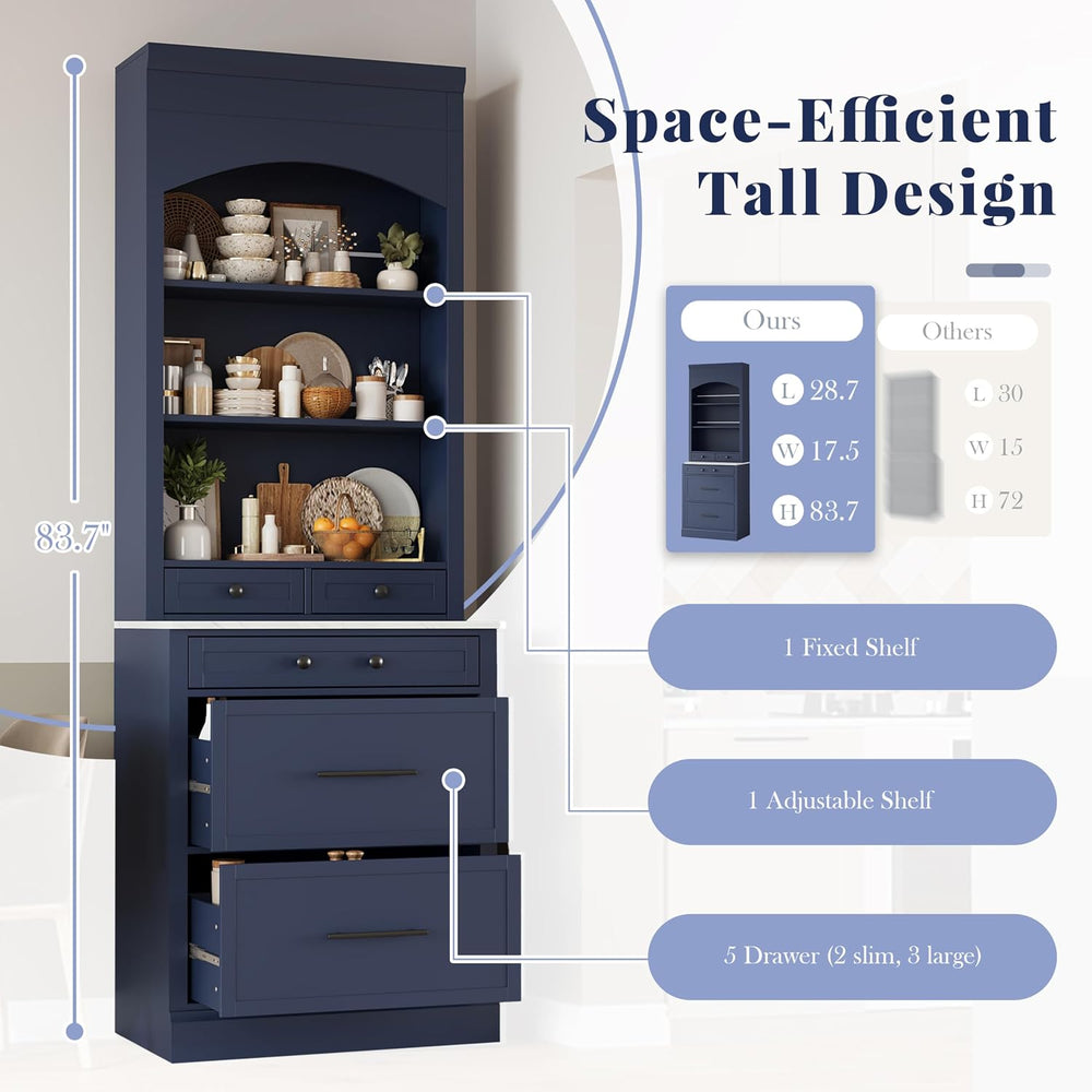 Merax 83.7” Tall Kitchen Pantry Cabinet, Storage Cabinets with 5 Drawers and ...