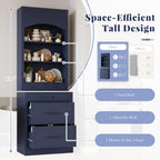 Merax 83.7” Tall Kitchen Pantry Cabinet, Storage Cabinets with 5 Drawers and Adjustable Shelves, Freestanding Kitchen Hutch with Faux Marble Top, Bathroom Storage Cabinet, Blue