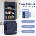 Polibi 83.7''H Kitchen Pantry, Freestanding Tall Kitchen Hutch with 5 Storage Drawers and Adjustable Shelf, Cupboard Storage Cabinet with Faux Marble Top for Dining, Kitchen (Blue)