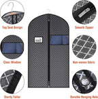 Univivi Suit Bags for Closet Storage and Travel, 40 Inch, 5 Pack, Black | Non-woven fabric, Breathable Suit Cover, Dustproof Hanging Storage Bag, Clear Window and ID Card Holder for Closet Storage