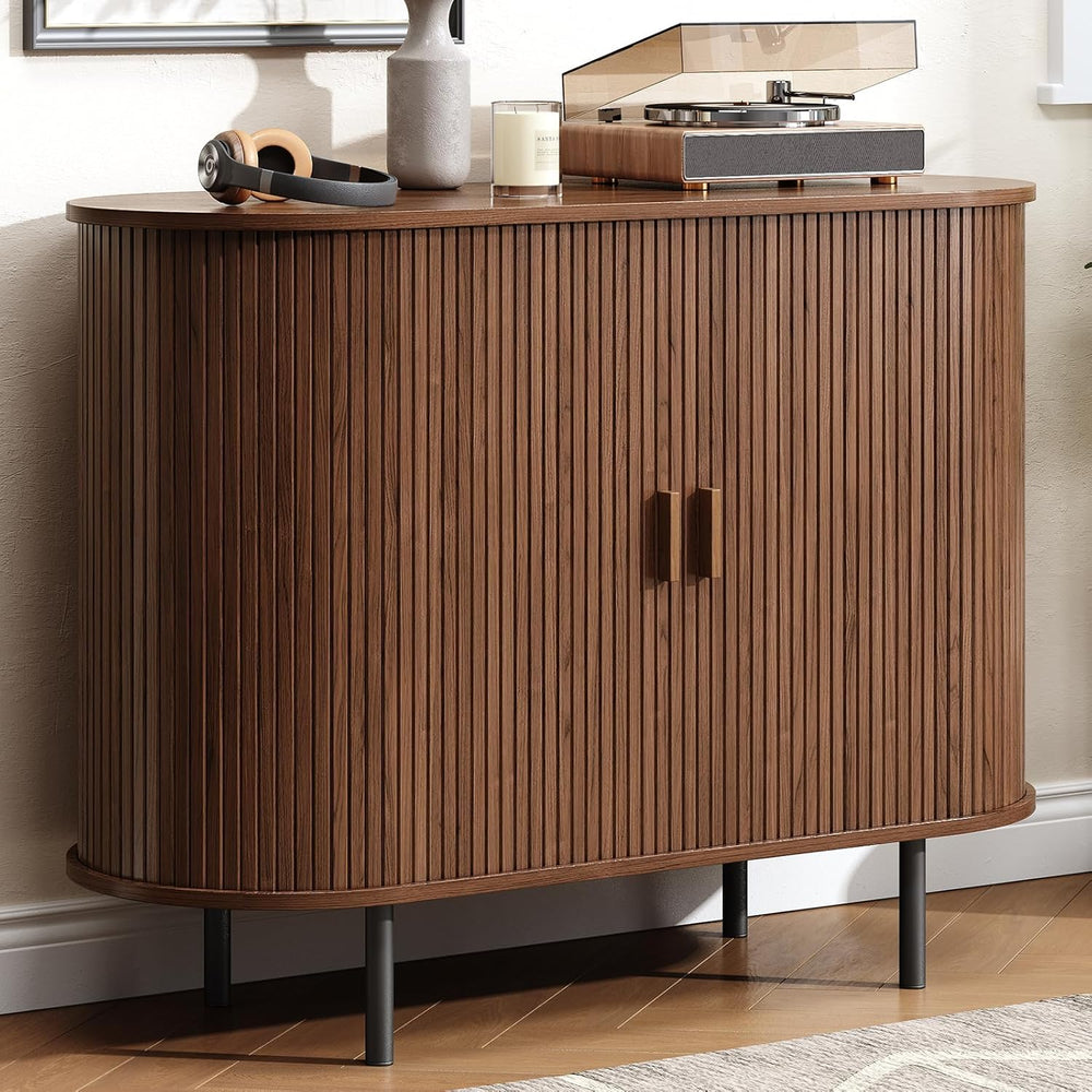 Buffet Cabinet with Storage, Fluted Sideboard Buffet with Sliding Door, Coffe...
