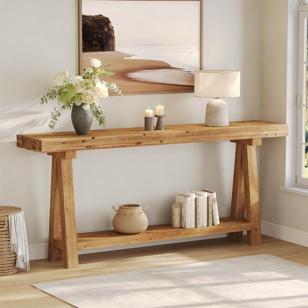 70.9-Inch Solid Wood Console Table for Entryway, Farmhouse Long Sofa Table wi...