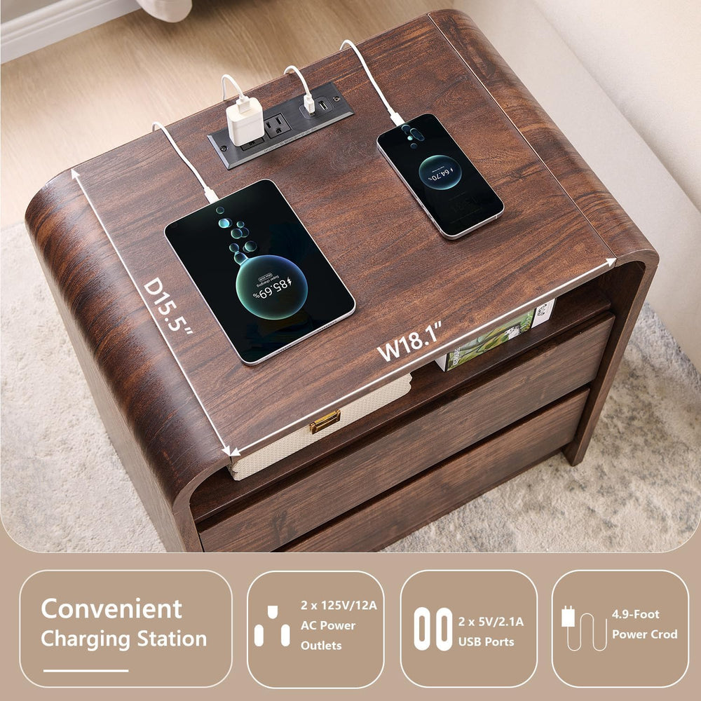 Aitjunz 25" Tall Modern Nightstand with Charging Station, 23.6''...
