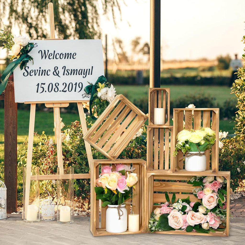 Extra Large 6 Pcs Decorative Wood Crates for Display, Farmhouse Wooden Basket for Storage Container and Decorations, Rustic Nesting Crates Decor Boxes with Handle