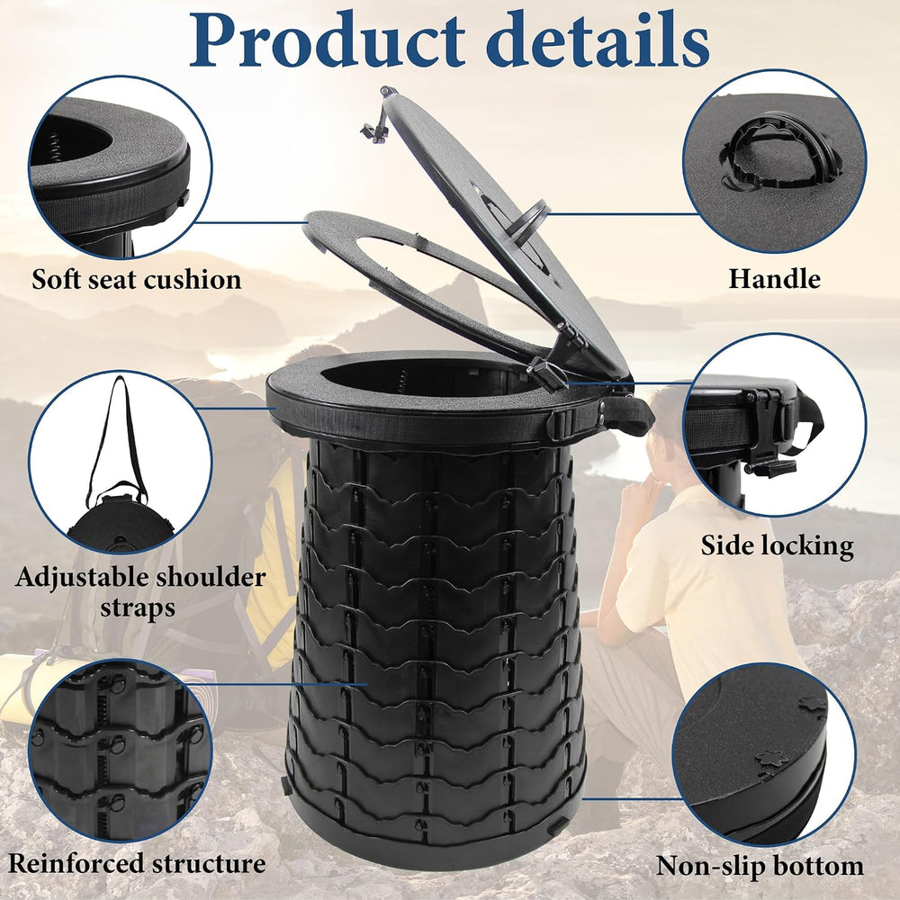 XXL Portable Toilet for Camping,19.7" H Adjustable Folding Toilet with L...