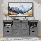 JUMMICO TV Stand with 4 Drawers for 65 Inch TV, Farmhouse Entertainment Center with Storage and Sliding Barn Doors, Rustic Media TV Console Cabinet with Shelves for Living Room Bedroom (Pale Gray)