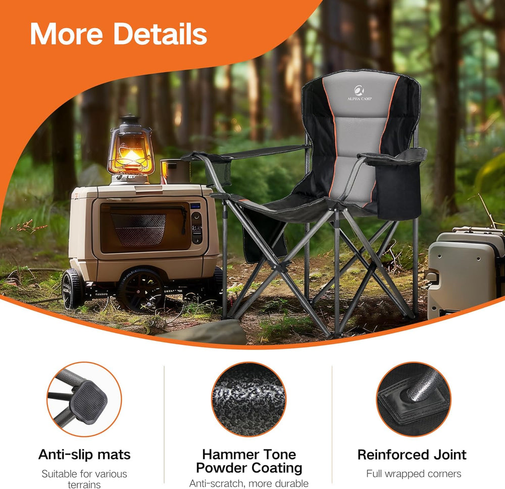 ALPHA CAMP Oversized Folding Camping Chair, Heavy Duty Portable Lawn Chairs w...