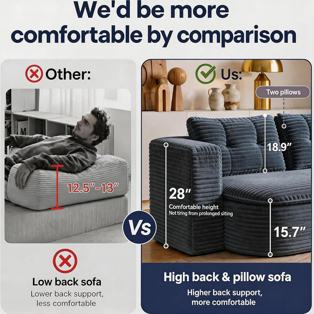78.7" Futon Sofa Bed, Memory Foam Convertible Couch, Dark Gray | Sophisticated comfort with premium corduroy, one-flip conversion, built-in blanket, and ergonomic support