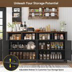 knoworld Buffet Sideboard with Storage, 63'' Large Kitchen Storage Cabinet Wood Coffee Bar Cabinet Buffet Table 4 Doors with Shelves for Kitchen, Dining Room, Entryway, Black, 63in